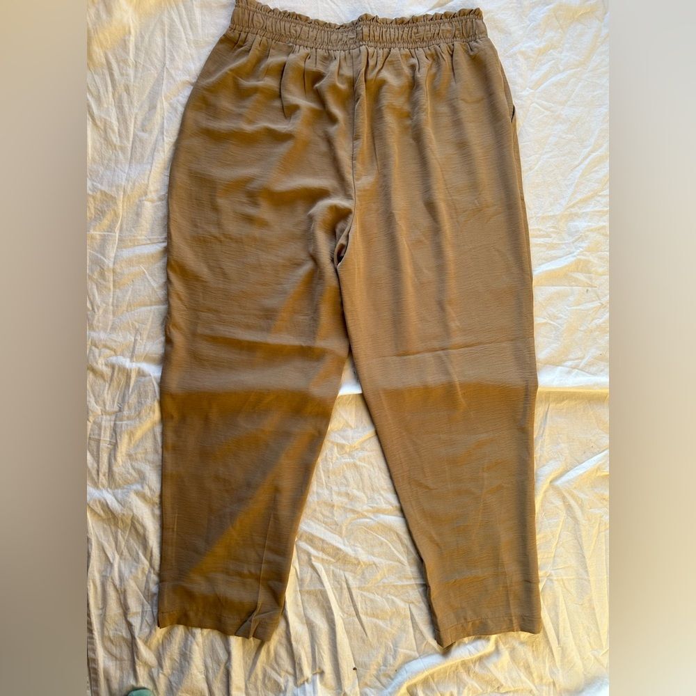 Unbranded Tan Jogger Pants Elastic Paperbag Waist Boho Casual Workwear 37x25 - Picture 8 of 12